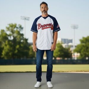 Vintage Atlanta Braves Brian McCann Button Up Jersey #1 Size Medium M Read